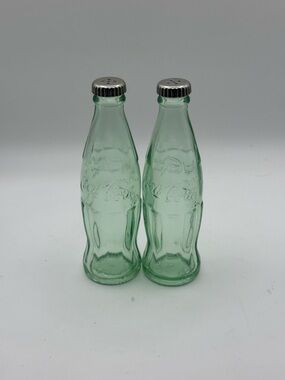 Coca Cola Light Green Embossed Glass Bottle Salt & Pepper Set